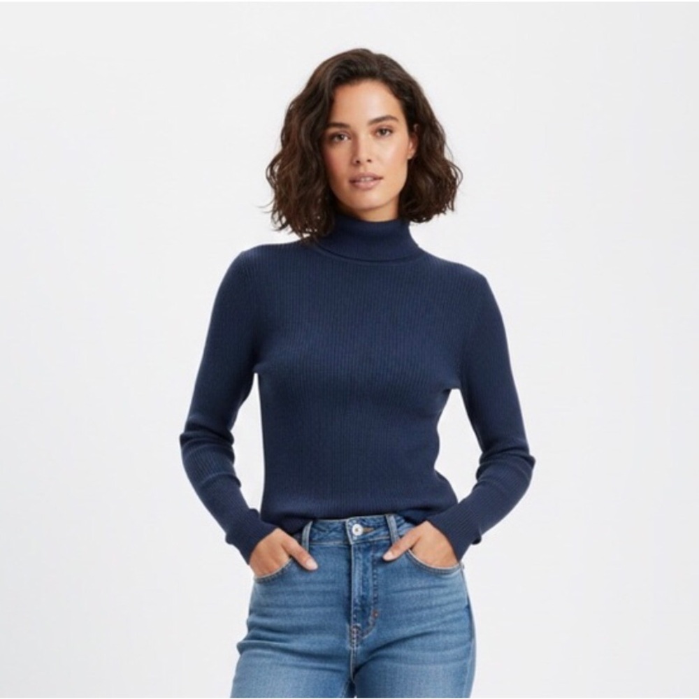 Express Blue Ribbed Turtleneck Sweater - Slim Fit - Small